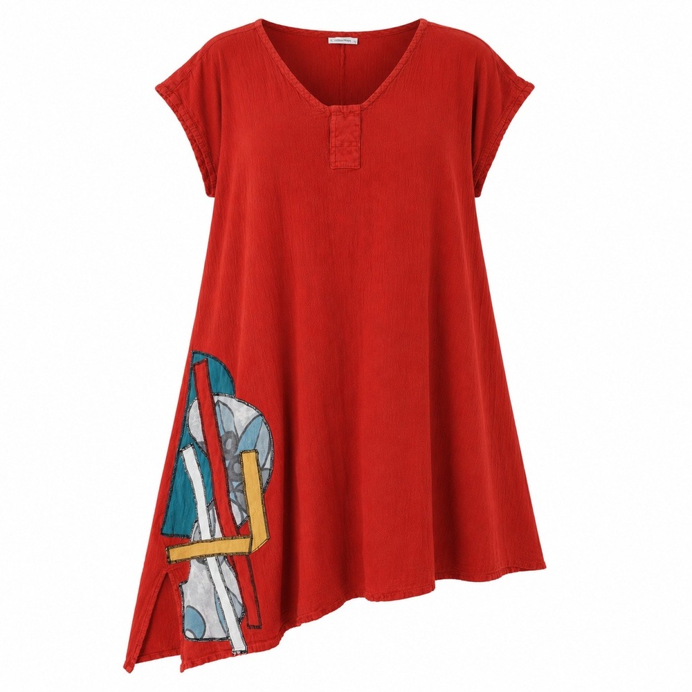 Cotton Ways Alebrijes Maria Red Cotton Gauze Asymmetrical Art To Wear  Dress 2X